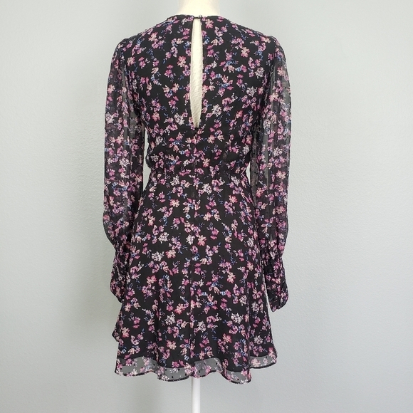BUDDY LOVE Parker V-Neck Black Floral Print Sheer Long Sleeve Mini Dress Sz XS - Picture 7 of 9